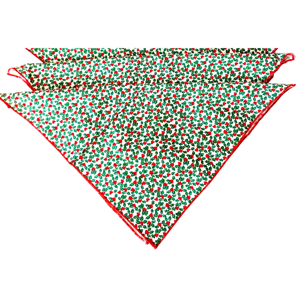Vintage Cotton Christmas Napkins-/Handkerchiefs-5 pc. Holly Heart